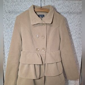 Women's Button Up Beige Ruffle Peacoat Size M